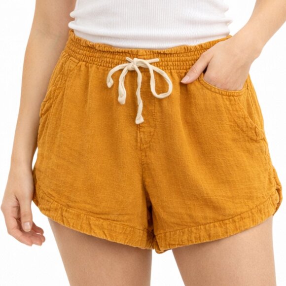 Rip Curl Pants - Rip Curl Mustard Terry Cloth Drawstring Shorts Women’s Medium Casual Lounge